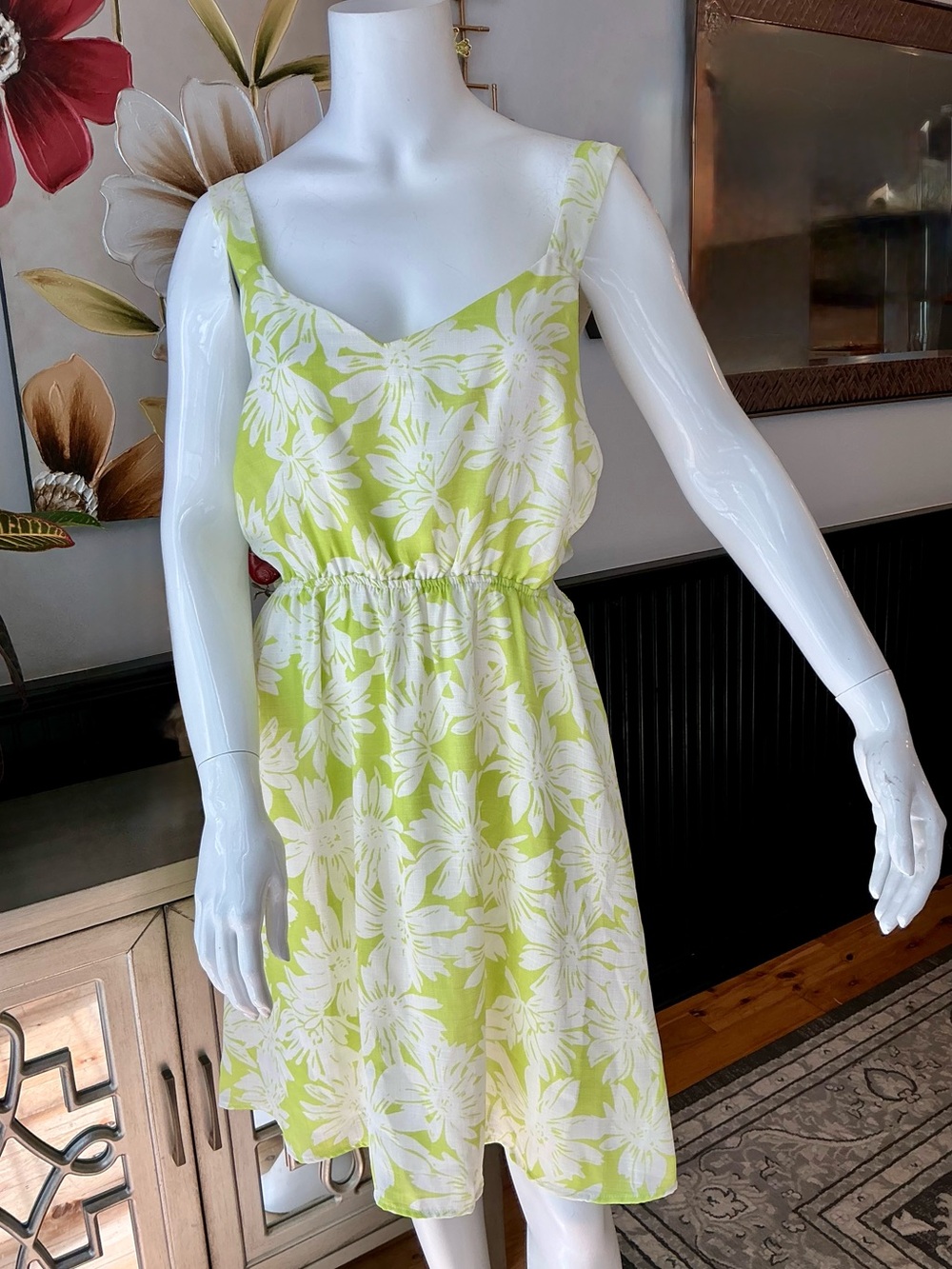 Gilli NWT Tropical Resort Vacation Casual Sleeveless Mini Dress Green Apple LG